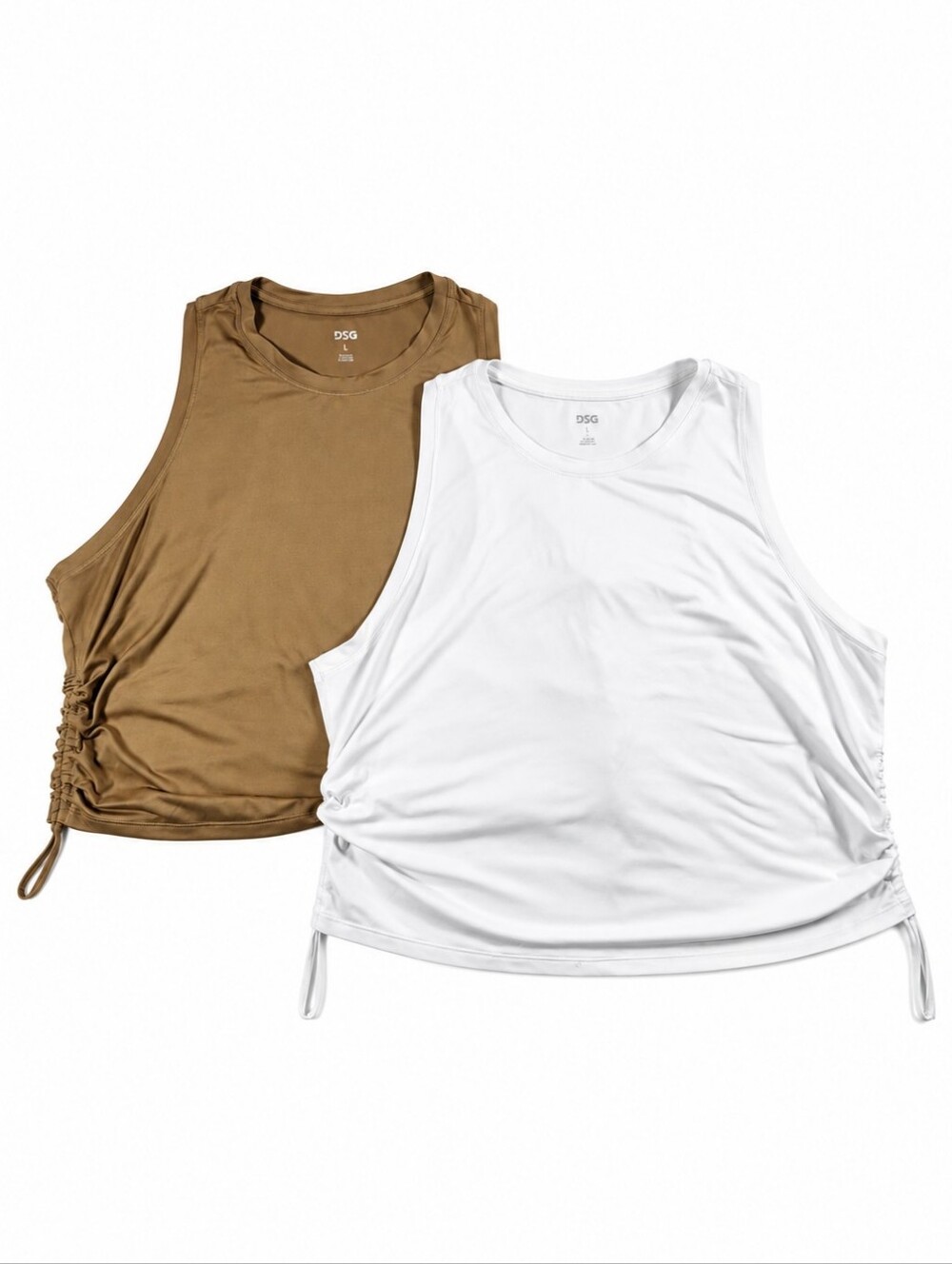 DSG Women's Movement Side Ruched Tank Tops Lot of 2 Size L Brown White
